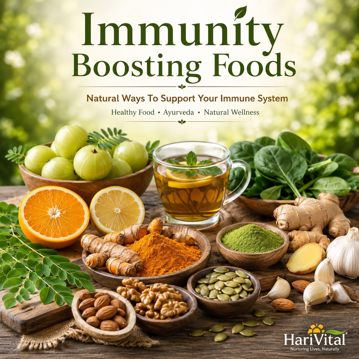 Immunity Boosting Foods with natural fruits, herbs, vegetables, and healthy ingredients to support a strong immune system naturally