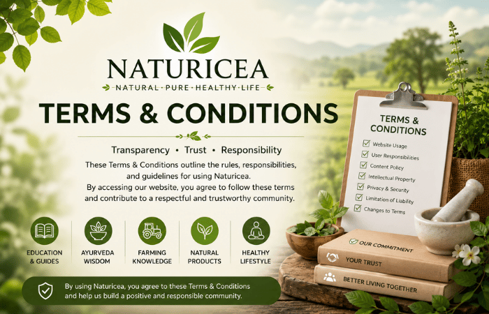 Naturicea Terms and Conditions for Health, Ayurveda and Farming Website