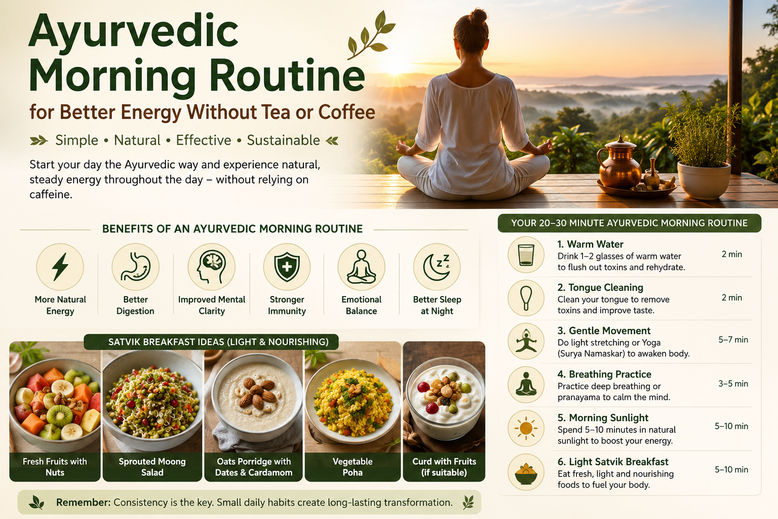 Ayurvedic Morning Routine for Better Energy Without Tea or Coffee