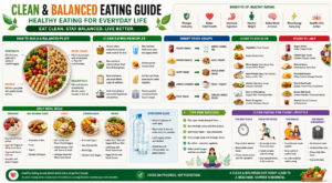 Clean and balanced eating guide with healthy eating, balanced diet, and clean eating food tips